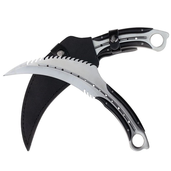 Cutit karambit Depox, Comando Specialist, otel inoxidabil, 33 cm, argintiu, teaca inclusa