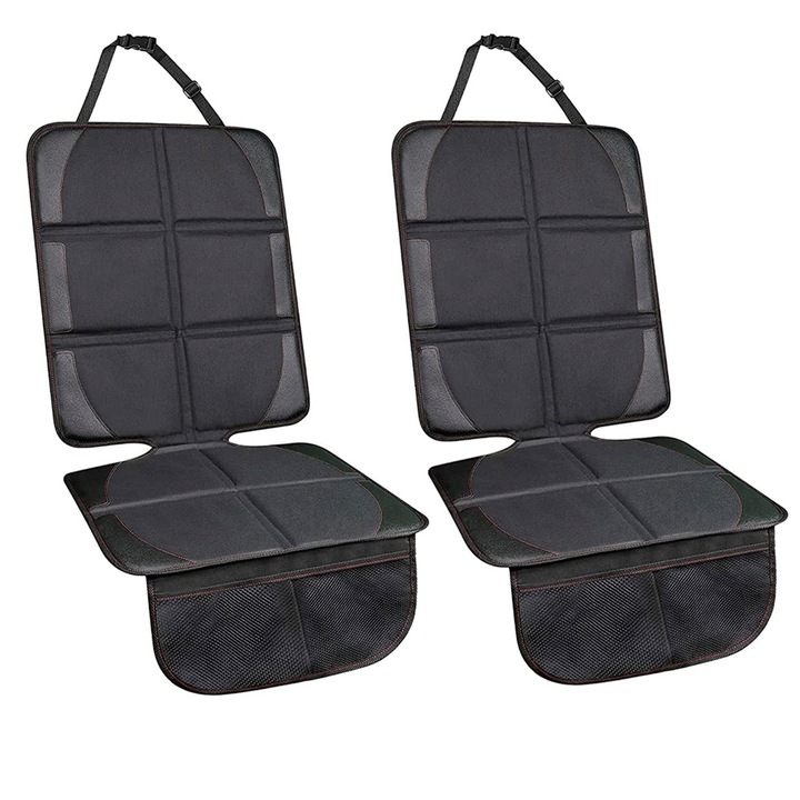 Комплект от 2 калъфа за седалки за кола, Quasar & Co., 2 джоба за съхранение, система против приплъзване, водоустойчив, 122 x 48 cm, Черен