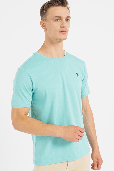 U.S. Polo Assn., Tricou regular fit cu decolteu la baza gatului, Turcoaz, M