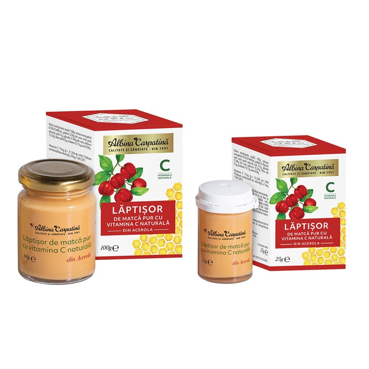 Pachet Laptisor de Matca Pur cu Vitamina C Naturala din Acerola 100g plus 25g
