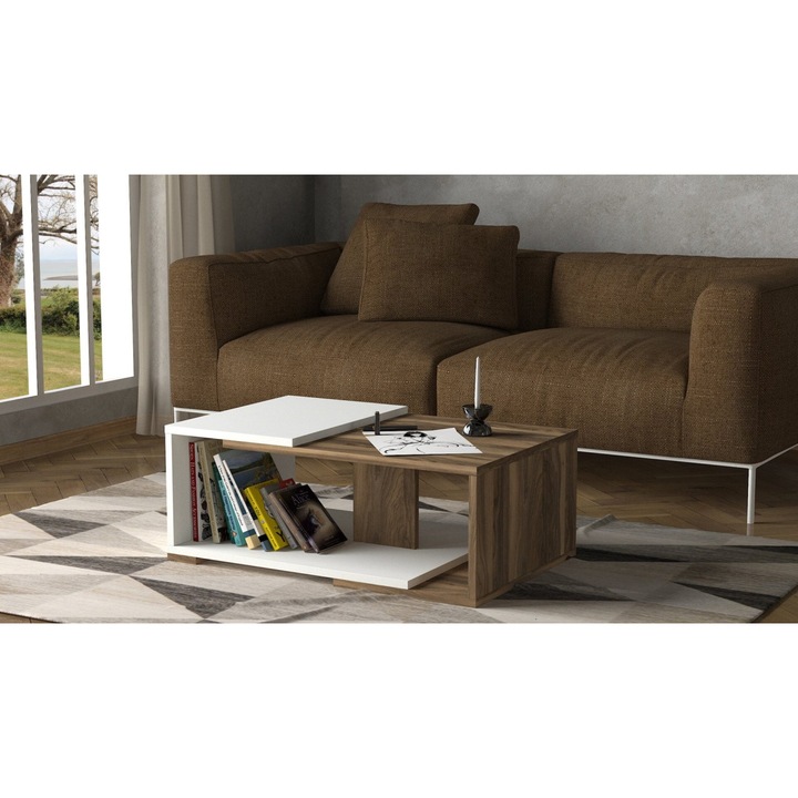 Masuta Cafea, UnicUtil®, Masa Living Compacta, 73 x 35 x 50 cm, Masa Cafea Moderna cu Design Versatil si Functional, Realizata din PAL Melaminat Durabil, Mobilier Practic, Ideala pentru Living, Dormitor sau Birou, Organizare si Decor, Alb Maro