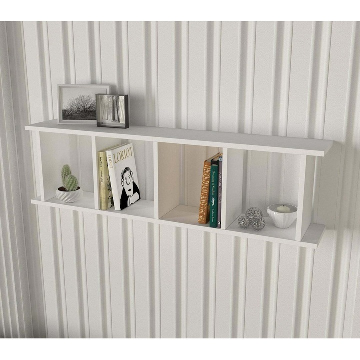 Etajera de Perete, UnicUtil, 120 x 20 x 34 cm, PAL Stejar, 1 Raft pentru Depozitare, Suporta Pana la 10 kg, Montare pe Perete, Finisaj Melaminat, Ideala pentru Dormitor, Hol, Baie, Living sau Bucatarie, Design Modern, Neasamblata, Culoare Alb