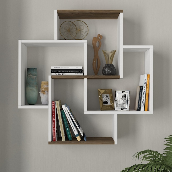 Etajera de Perete, UnicUtil, 85 x 20 x 85 cm, PAL Stejar si Alb, 3 Rafturi pentru Depozitare, Suporta Pana la 10 kg, Montare pe Perete, Finisaj Melaminat, Ideala pentru Dormitor, Birou, Living sau Bucatarie, Design Modern, Neasamblata, Culoare Alb si Maro