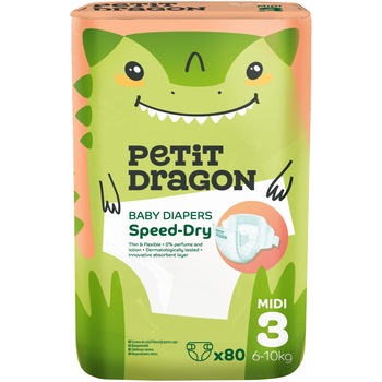 Scutece Petit Dragon,Midi, marimea 3, 6-10 kg, 80 buc