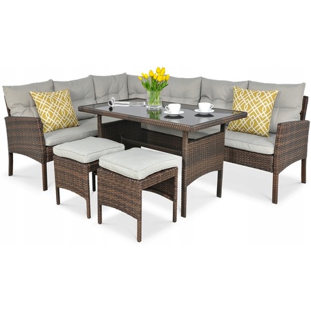 Set mobilier gradina, Focus Garden, Ratan/Otel/Sticla, Maro