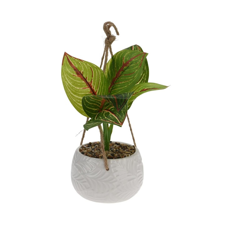 Planta artificiala in ghiveci ProGarden, verde/rosu, 12 x 23 cm