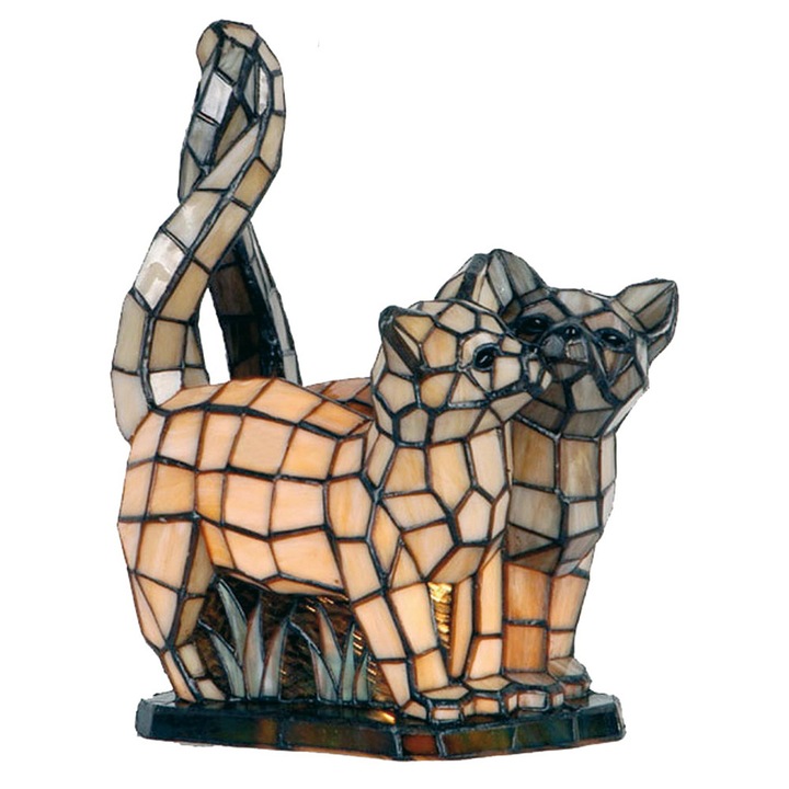 Clayre & Eef, Tiffany üveg polirezin lámpa Cats 27x18x35 cm