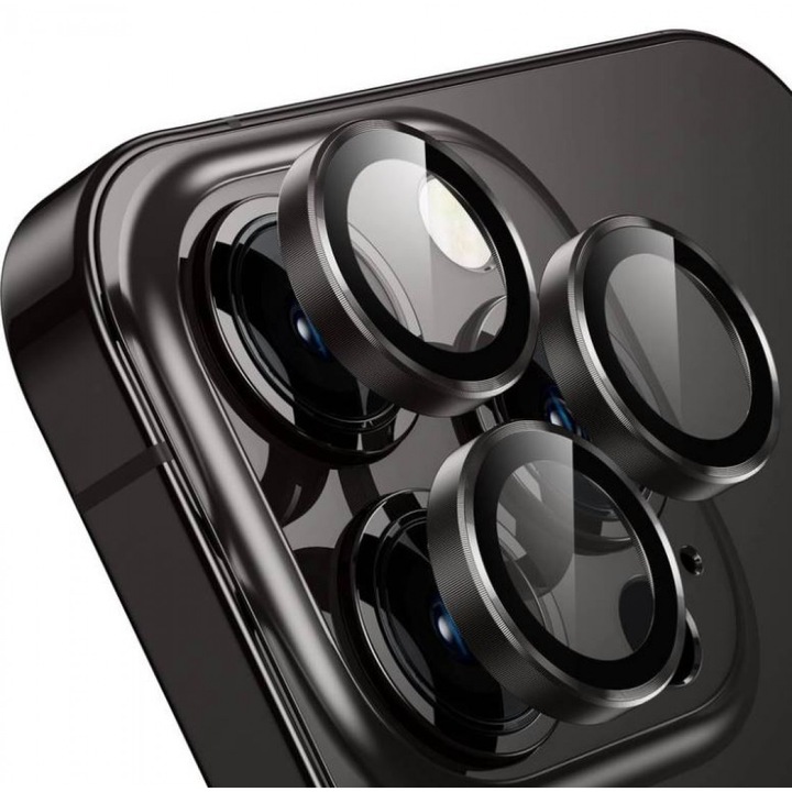 Стъклен Протектор за Камерите за Apple iPhone 12 Pro, Удароустойчив, Черен