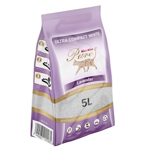 Nisip litiera pisici, Miau Miau, Pure White, Lavanda, Bentonita, 5 kg