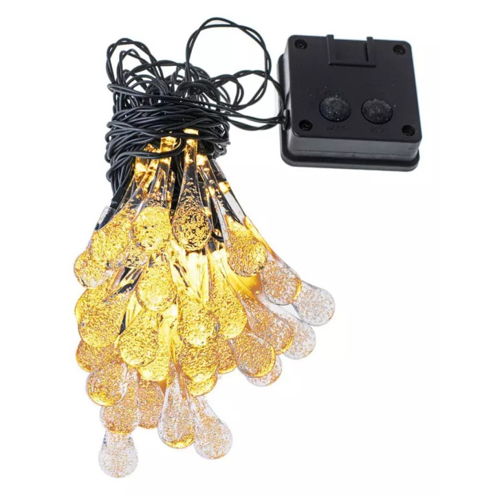 Ghirlanda luminoasa solara pentru exterior 6.5M cu 30 Becuri LED, alb cald