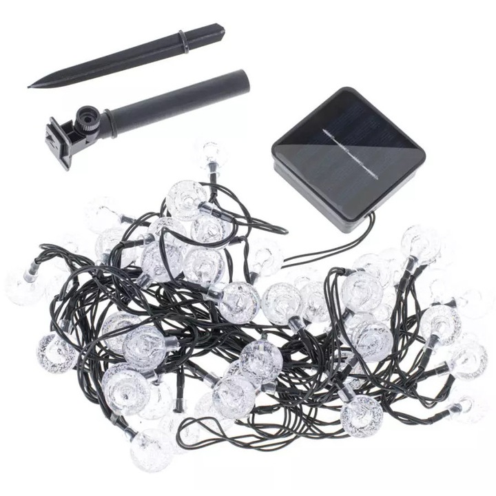 Ghirlanda luminoasa solara pentru exterior 7M cu 50 Becuri LED, alb rece