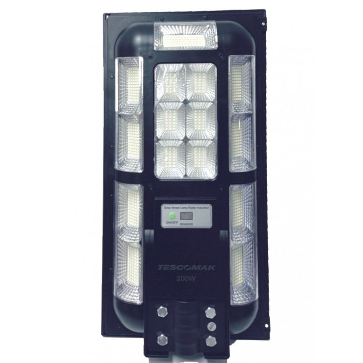 Интегрирана LED соларна улична лампа с интелигентен 360 градусов сензор за движение, Мощност - 200 W, цвят черен