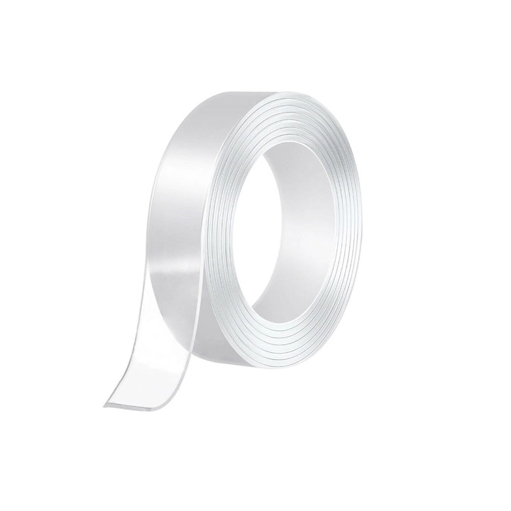 Banda dublu adeziva transparenta, reutilizabila, 3 m, silicon flexibil