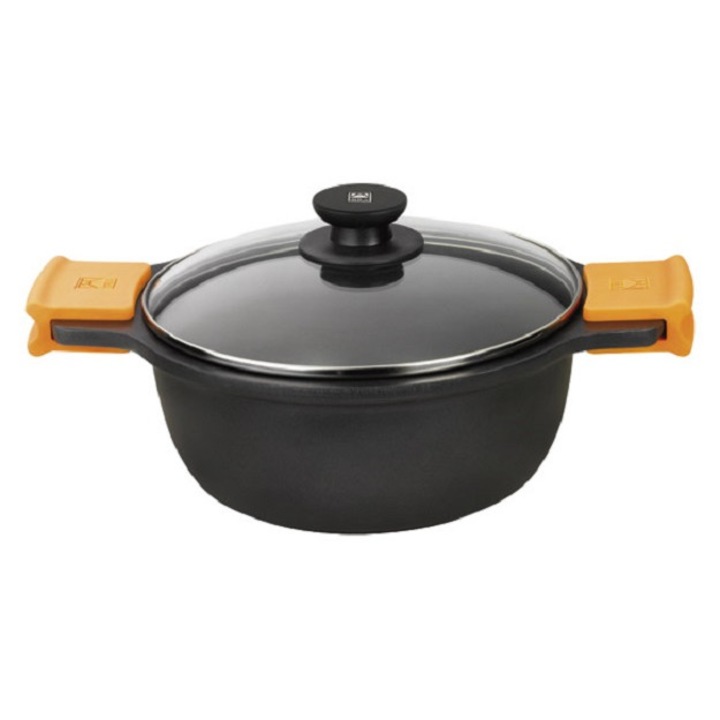 Oala cu Capac BRA, Aluminiu, 32 cm, Inductie, Negru-Portocaliu