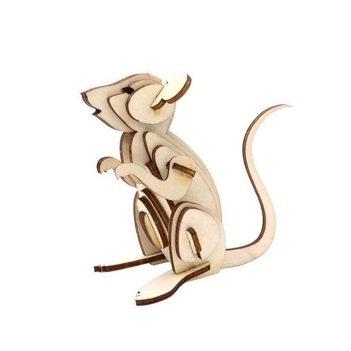 Egér típusú 3D puzzle, fa, 43 darab