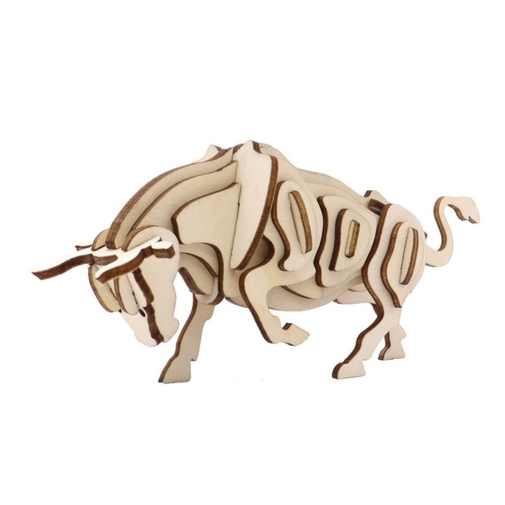 Puzzle 3D tip Taur, Lemn, 43 piese