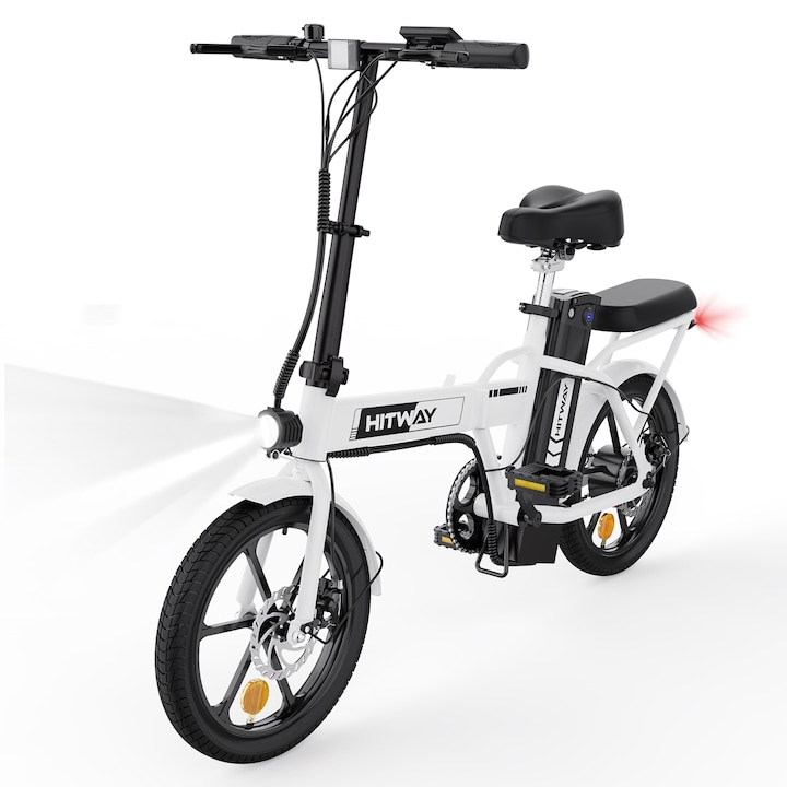 Bicicleta electrica, Hitway, Aliaj aluminiu, 16 inchi, Alb
