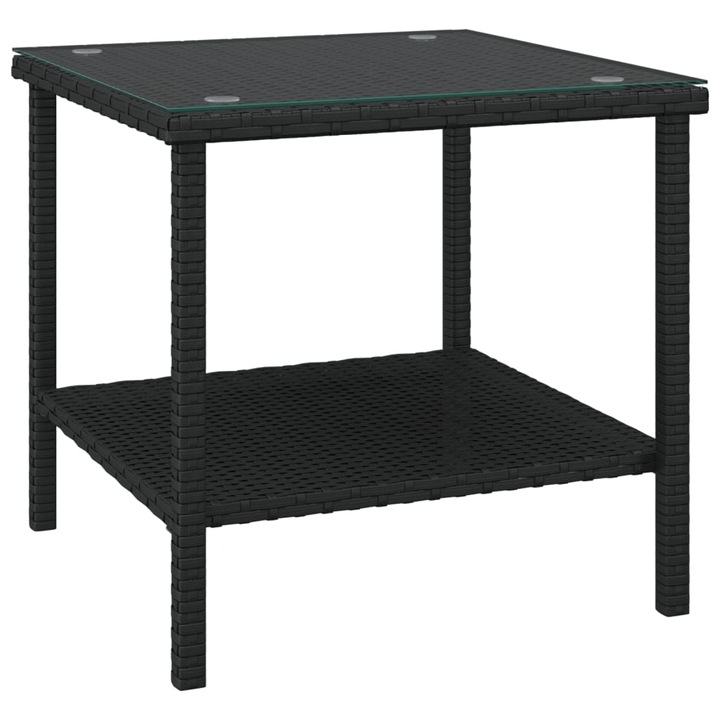 Странична масичка vidaXL, Черна, 45x45x45 см, Полиратан и закалено стъкло, 5.3 Kg
