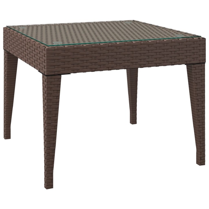 Странична масичка vidaXL, Кафяв, 50x50x38 см, Полиратан и закалено стъкло, 6.6 Kg