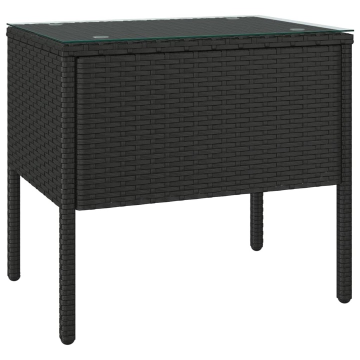 Странична масичка vidaXL, Черна, 53x37x48 см, Полиратан и закалено стъкло, 6.1 Kg
