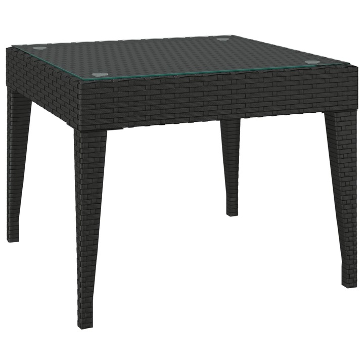 Странична масичка vidaXL, Черна, 50x50x38 см, Полиратан и закалено стъкло, 6.5 Kg