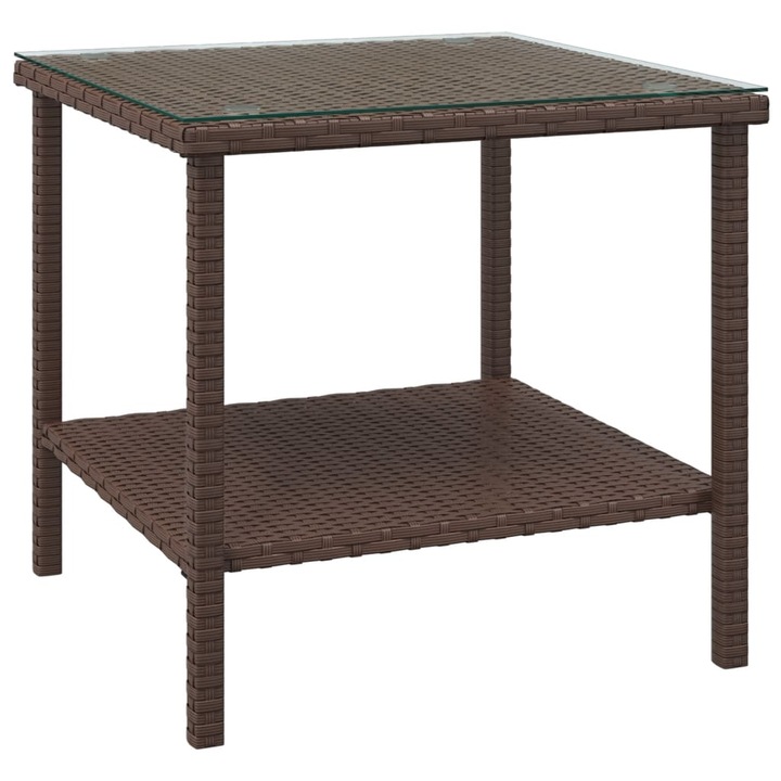 Странична маса vidaXL, Кафява, 45x45x45 см, Полиратан и закалено стъкло, 5.3 Kg