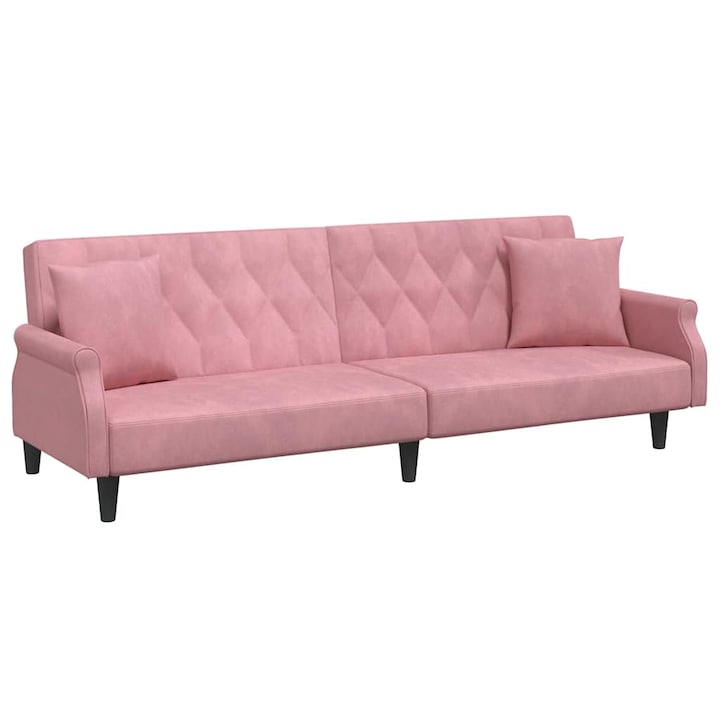 Разтегателен диван с подлакътници vidaXL, Розов, Кадифе, 25.35 kg, 216 x 89 x 70 см