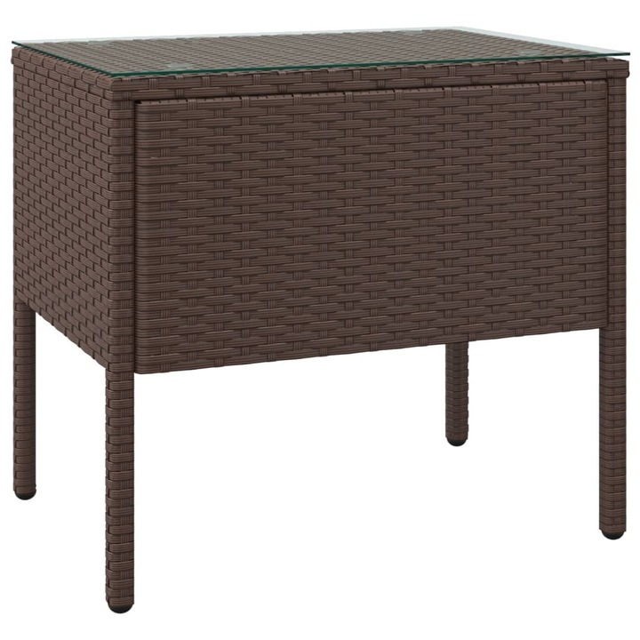 Странична масичка vidaXL, Кафяв, 53x37x48 см, Полиратан и закалено стъкло, 6.3 Kg