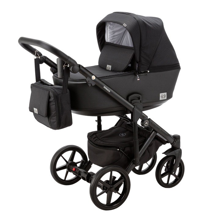 Carucior 4 in 1 Adamex Monaco, cu baza ISOFIX, Linen & EcoLeather PS1, Black Onyx
