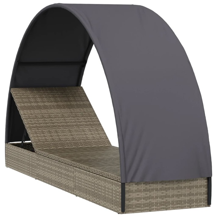 vidaXL szürke polyrattan napágy kerek tetővel 211 x 57 x 140 cm 15.98 kg