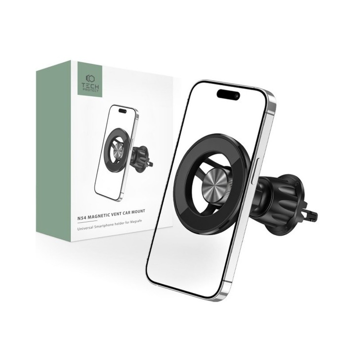 Suport Auto Tech Protect Magnetic Magsafe, Compatibil Cu iPhone, Montare In Grila De Ventilatie, Negru - N54