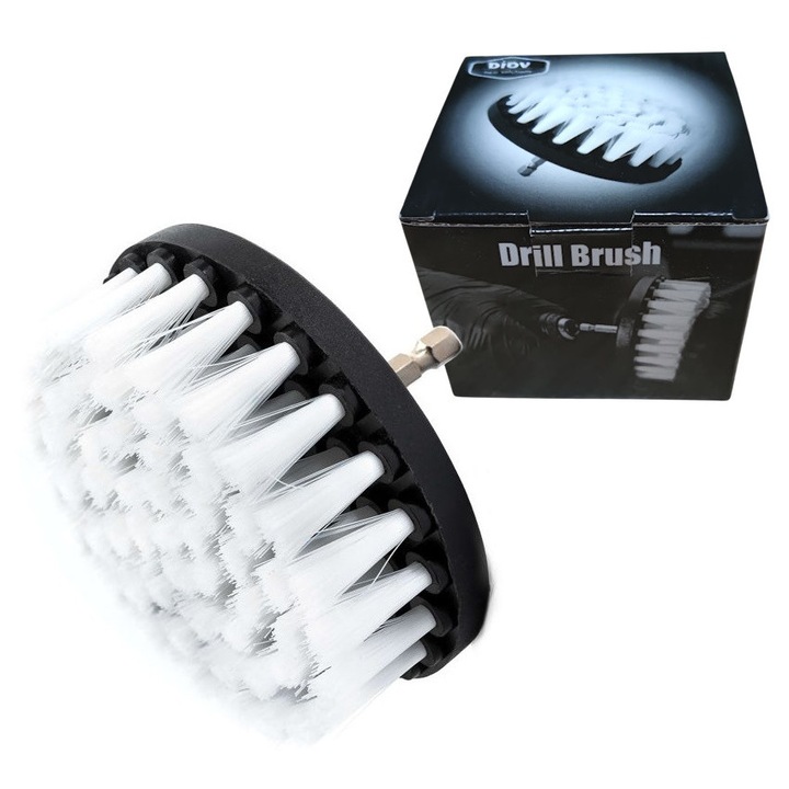 Perie rotativa moale, pentru spalat mocheta si tapiteria auto, cu diametrul de 10cm, cu adaptor bormasina autofiletanta