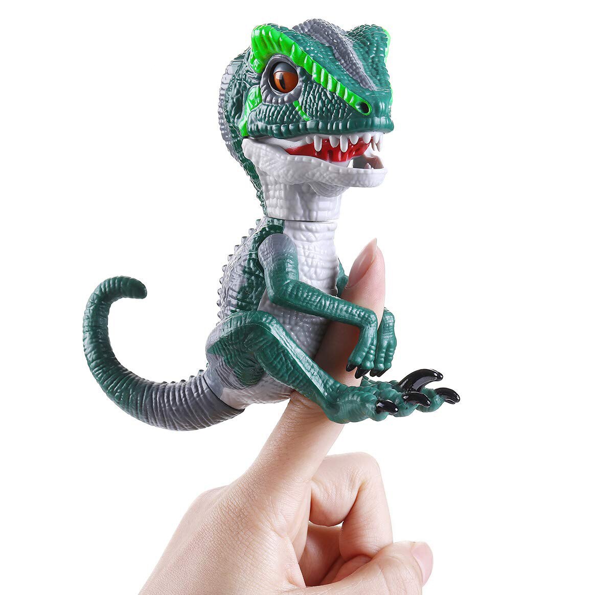 Fingertip Blue - Untamed Dinozaur neimblanzit, pui de dinozaur Velociraptor care reactioneaza la sunet, miscare si atingere, BURU’S - Verde - Undercover®