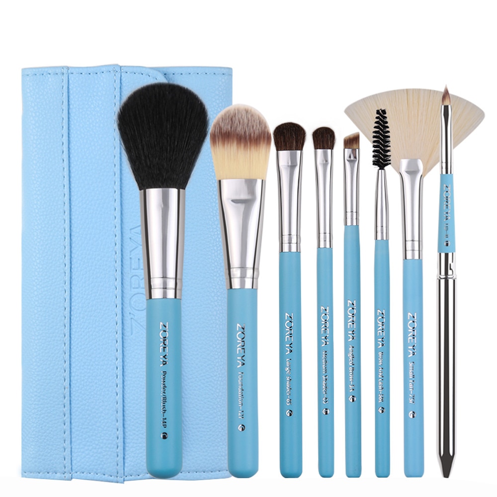 Set 8 pensule profesionale de machiaj blue din par de ponei - make-up Zoreya