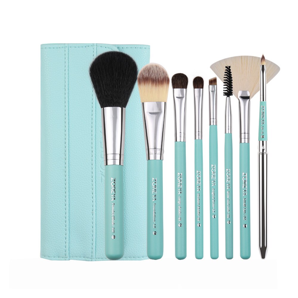 Set 8 pensule profesionale de machiaj green din par de ponei si sintetice - make-up Zoreya