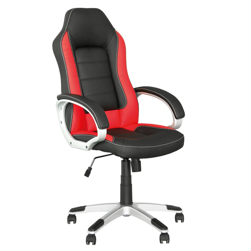 Scaun de birou gaming RECORD, Negru-rosu piele ecologica