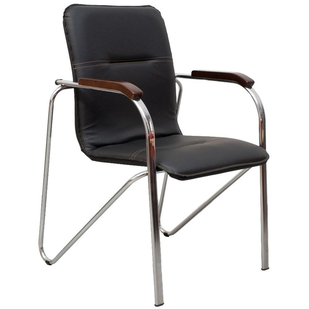 Scaun vizitator SAMBA Wood, Negru piele naturala