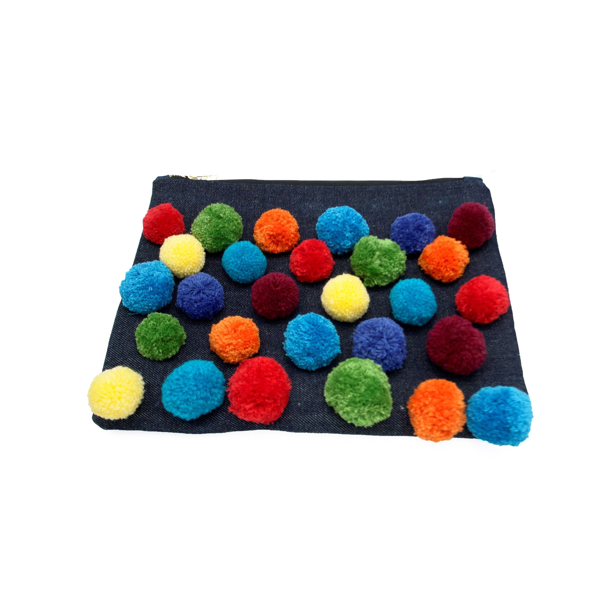 Geanta plic, unicat, lucrata manual, material textil, Ciucuri multicolori_009