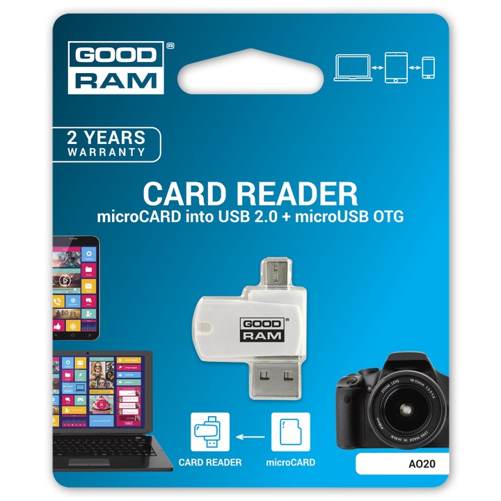 Четец за карти GoodRam AO20-MW01R11, от USB 2.0 или micro USB към microSD/ HC