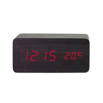 Ceas digital lemn, ProCart, LCD, alarma, afisare temperatura si calendar, senzor de sunet, negru Ceas digital lemn, ProCart, LCD, alarma, afisare temperatura si calendar, senzor de sunet, negru