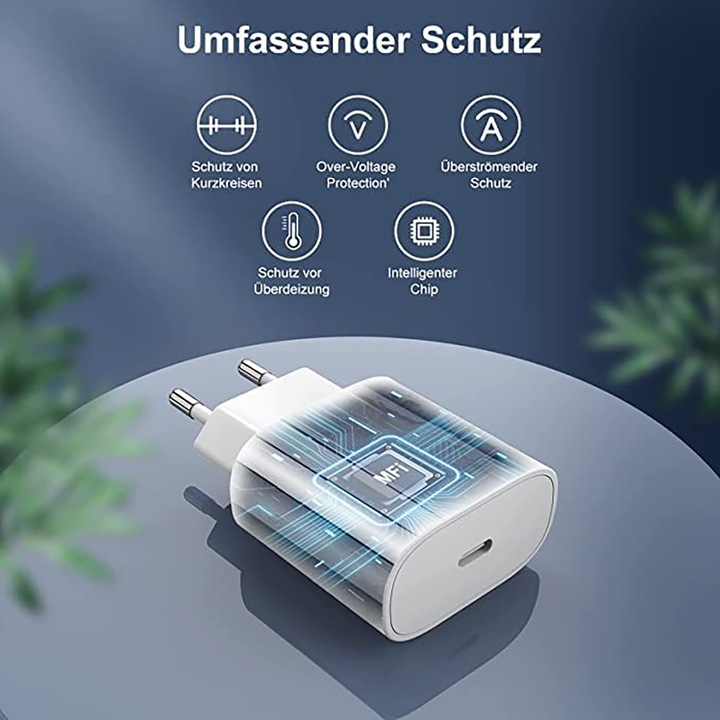 Gyorstöltő 20 W-os töltő kompatibilis az Apple iPhone 14 / 14 Pro / 14 Pro Max / 13 / 13 Pro / 13 Pro Max / 12 / 12 Pro / 12 Pro Max / 11 / X / 8 / 7 / 6, SONORH®, fehér