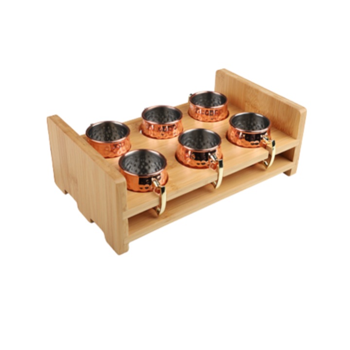 Set de 6 canite pentru schot-uri cu suport din lemn de bambus ARSE, 60ml