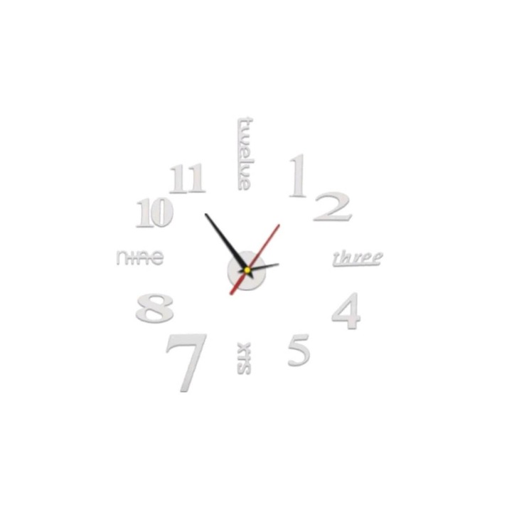 3D Стенен часовник, Кварц, Сребрест, 30см. - 60см