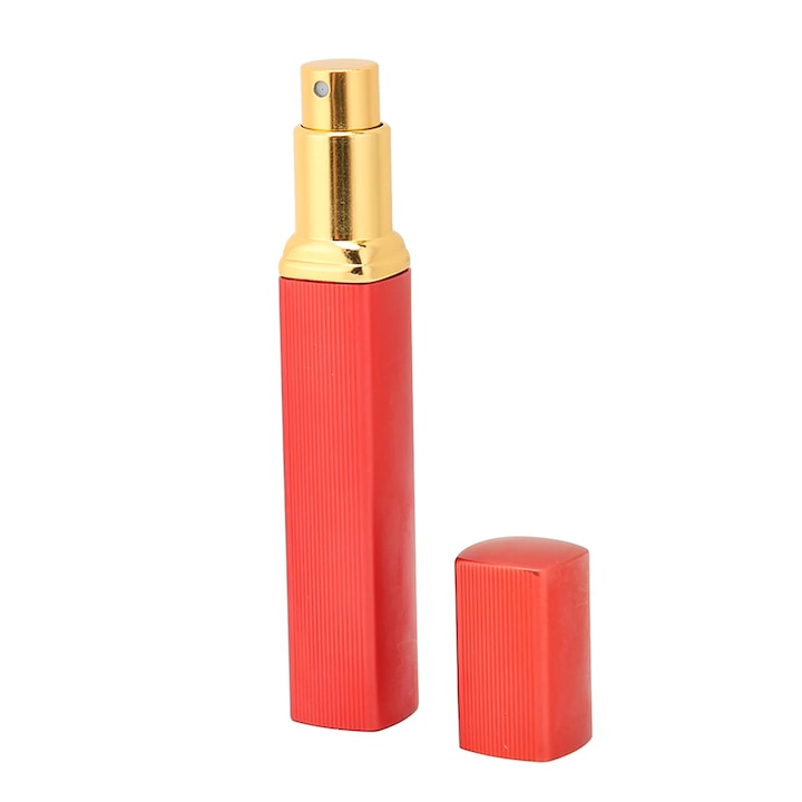 Kozmetikai tartály DROPY® spray típusú permetezővel, illóolajokhoz vagy parfümökhöz, 5 ml négyzet alakú, piros