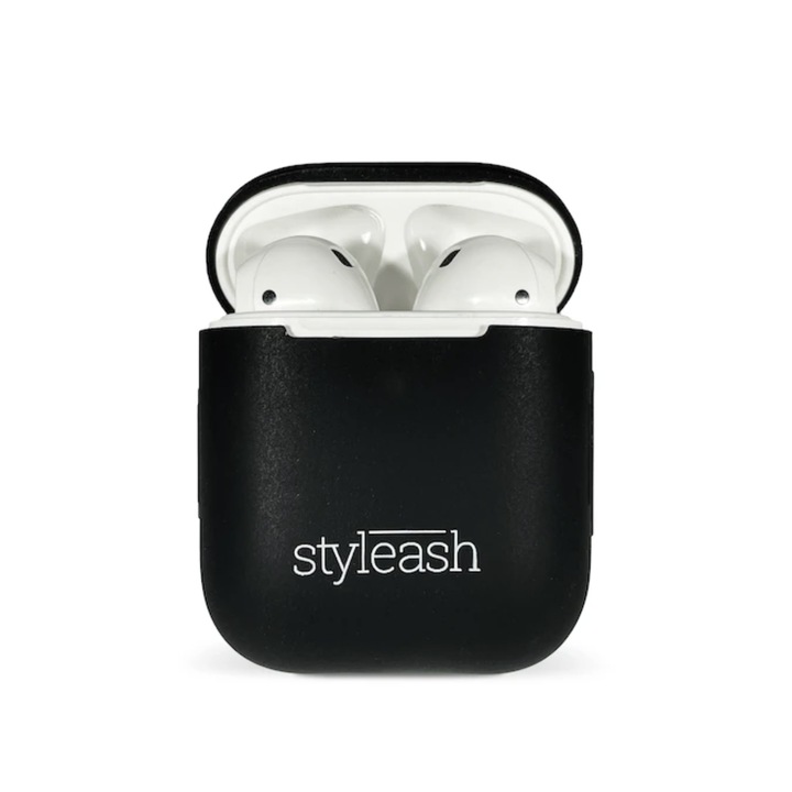 Husa Protectie Silicon Compatibila Cu Airpods 1/2, Styleash, Silicon Catifelat si Ultra-Subtire, Black