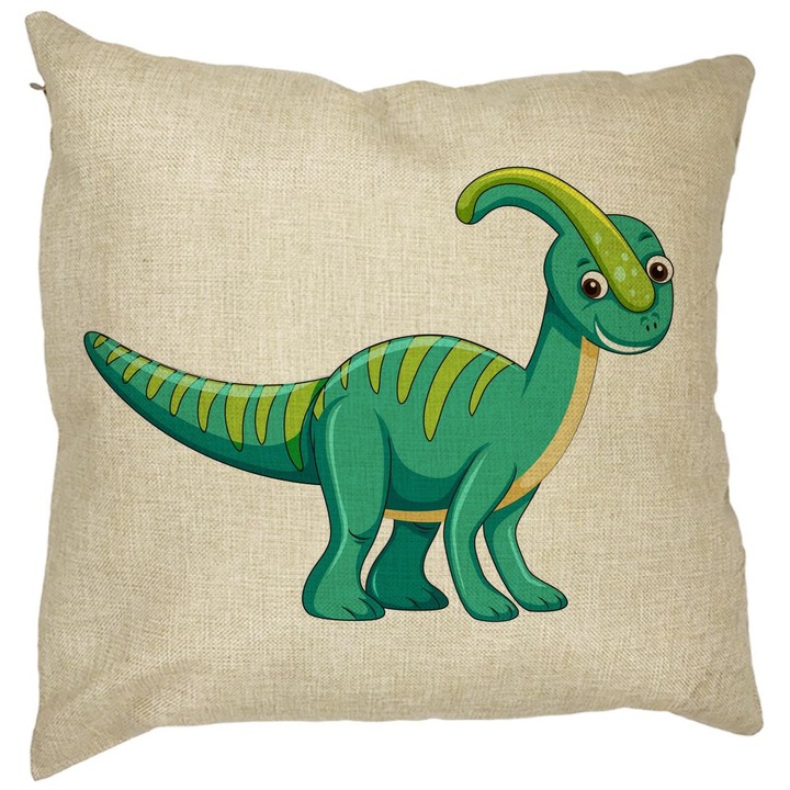 Zöld dinoszaurusz szögletes gyerek díszpárna, 40x40 cm, levehető huzat, fújtató
