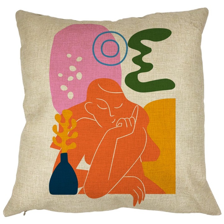 Absztrakt négyzet alakú dekoratív párna 1, 40x40 cm, levehető huzat, fújtató