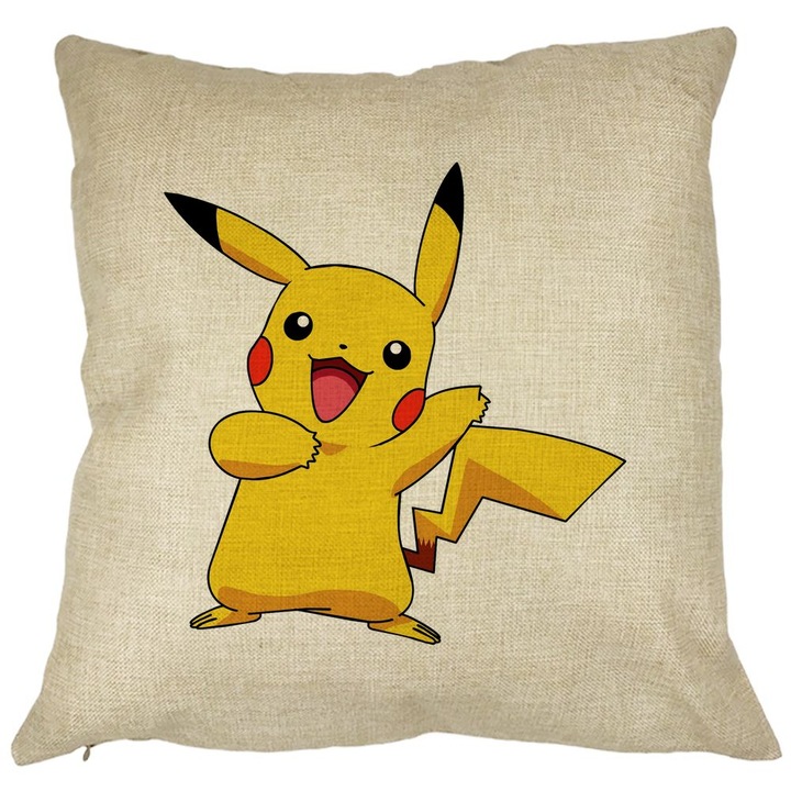 Dekoratív négyzet alakú Pikachu gyerekpárna, 40x40 cm, levehető huzat
