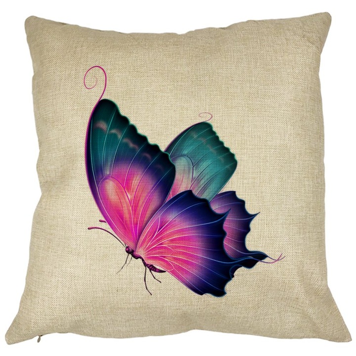 Többszínű pillangó négyzet alakú díszpárna, 40x40 cm, levehető huzat, fújtató