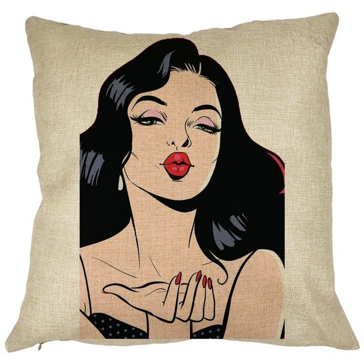Szögletes Vintage Pop Art dekoratív párna, 40x40 cm, Levehető huzat, Bellows